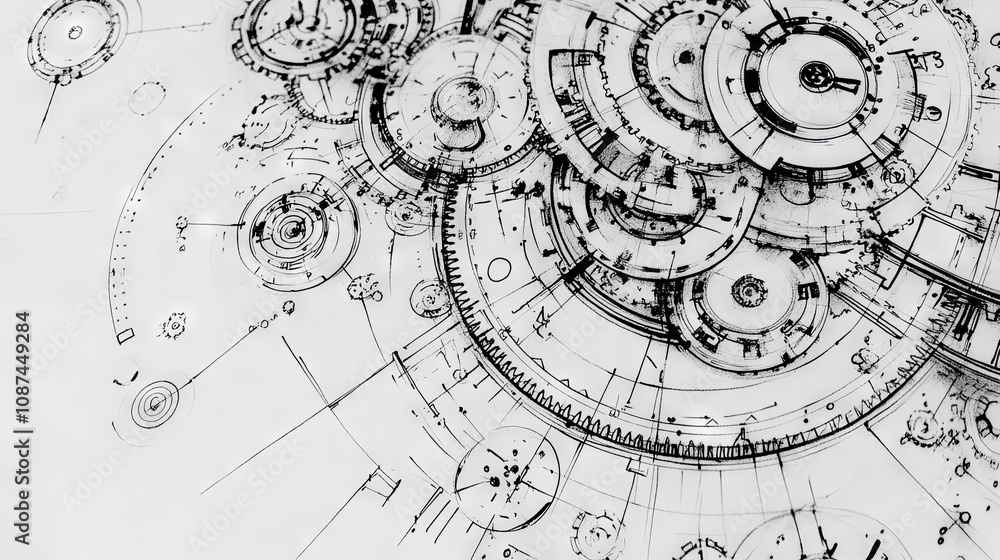Detailed Mechanical Drawing of Gear System
