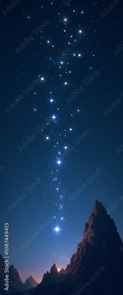 Fototapeta premium Stunning night sky with a cascade of bright stars above mountains at twilight