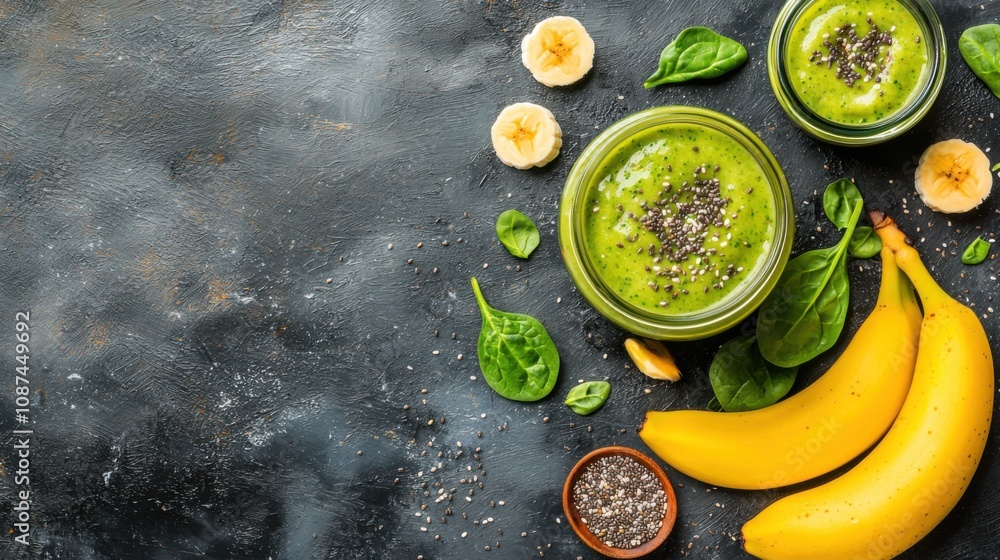 Fresh Energizing Green Smoothie in Glass Jar Fresh Energizing Green Smoothie in Glass Jar