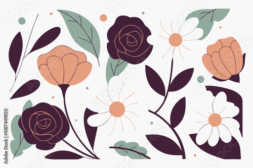 Elegant Seamless Floral Pattern with Hand-Drawn Roses, Daisies, and Tulips
