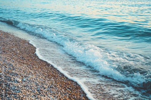 Tranquil Waves Lapping on a Sandy Shore at Sunset photo