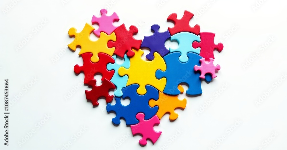 Colorful Puzzle Heart Symbolizing Inclusivity and Autism Awareness Colorful Puzzle Heart Symbolizing Inclusivity and Autism Awareness