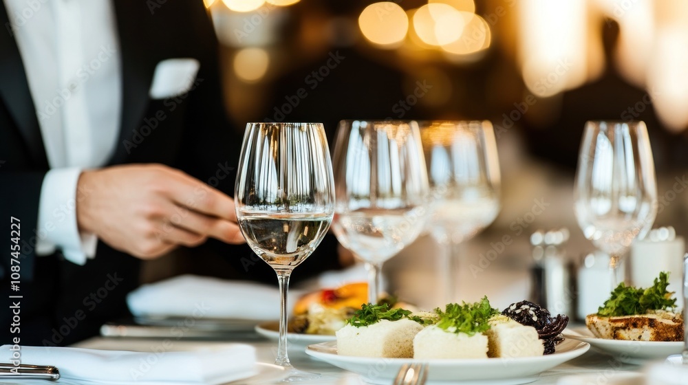Elegant Dinner Setting With Wine Glass and Appetizers Elegant Dinner Setting With Wine Glass and Appetizers