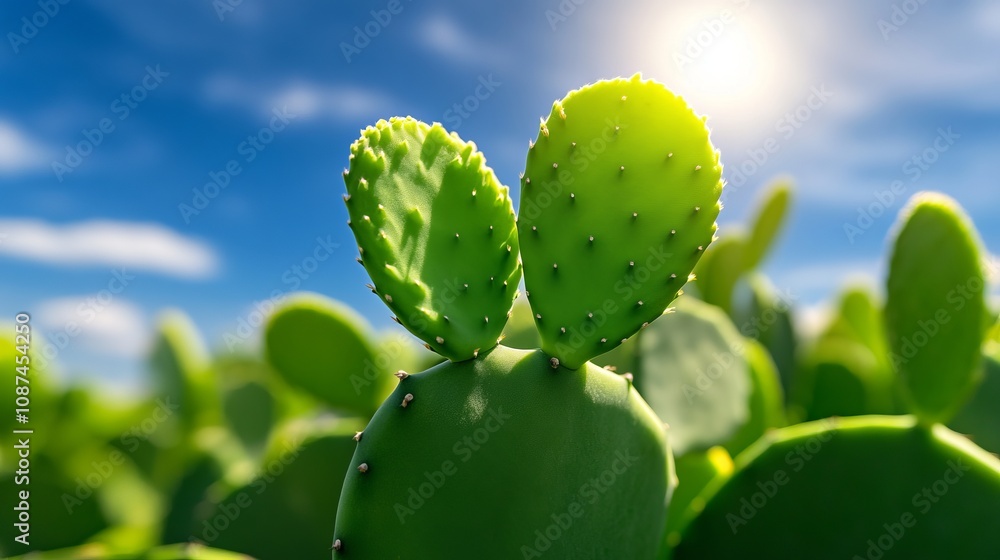 Close-up of a vibrant prickly pear cactus under the bright sun. Stunning desert flora in a beautiful natural setting. Close-up of a vibrant prickly pear cactus under the bright sun. Stunning desert flora in a beautiful natural setting.