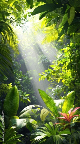 Lush Jungle with Dappled Sunlight Rays
