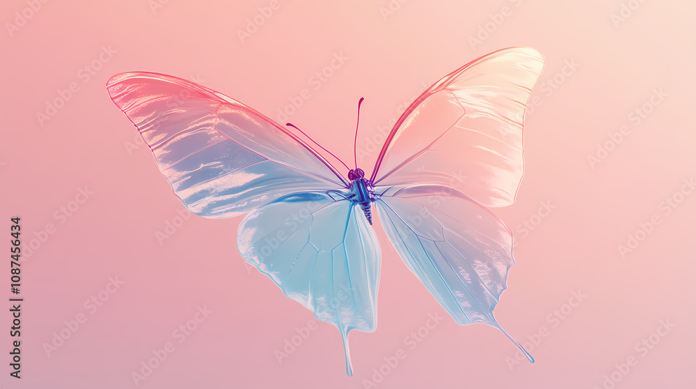 Delicate butterfly with iridescent wings fluttering gracefully against a soft pastel-colored background, creating a peaceful and whimsical atmosphere. Iridescent Butterfly Wings. Illustration Delicate butterfly with iridescent wings fluttering gracefully against a soft pastel-colored background, creating a peaceful and whimsical atmosphere. Iridescent Butterfly Wings. Illustration