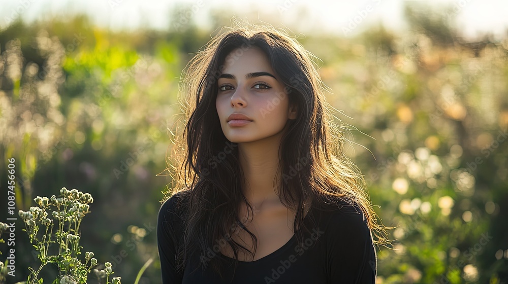Beautiful Woman Portrait in a Field of Flowers Beautiful Woman Portrait in a Field of Flowers