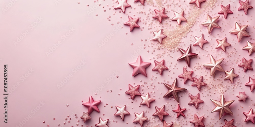 Pink Glitter Stars Scattered on a Soft Pink Background Pink Glitter Stars Scattered on a Soft Pink Background