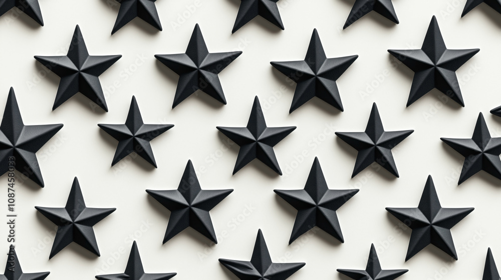 Pattern of black textured stars on a white background creating a seamless geometric design Pattern of black textured stars on a white background creating a seamless geometric design