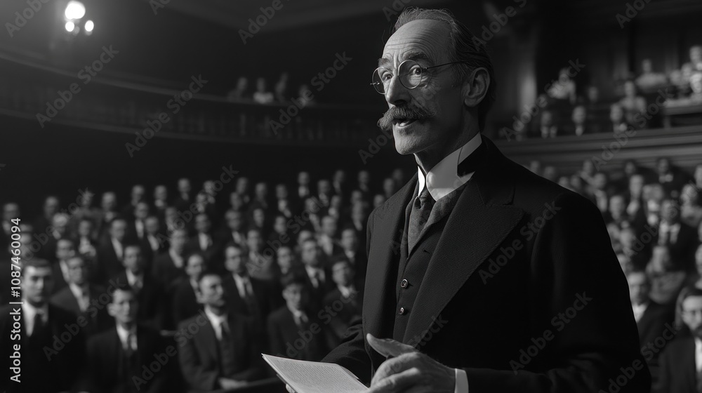 Elderly Man Delivers Speech To Large Audience Elderly Man Delivers Speech To Large Audience