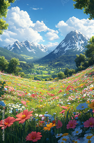 beautiful spring landscape with beautiful wildflowers