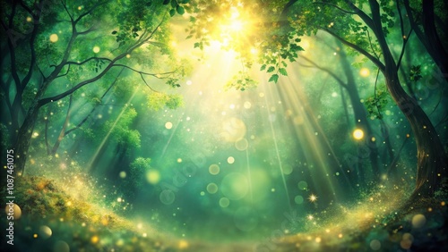 Sunlight Filtering Through the Canopy of an Enchanting Forest, Illuminating a Path of Glittering Dust