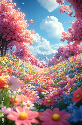 beautiful spring landscape with beautiful wildflowers