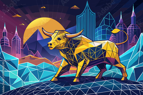 Bitcoin Surge Bullish Market Cryptomoney Price Cryptocurrency. Bitcoin Price Rises With A Digital Bull photo