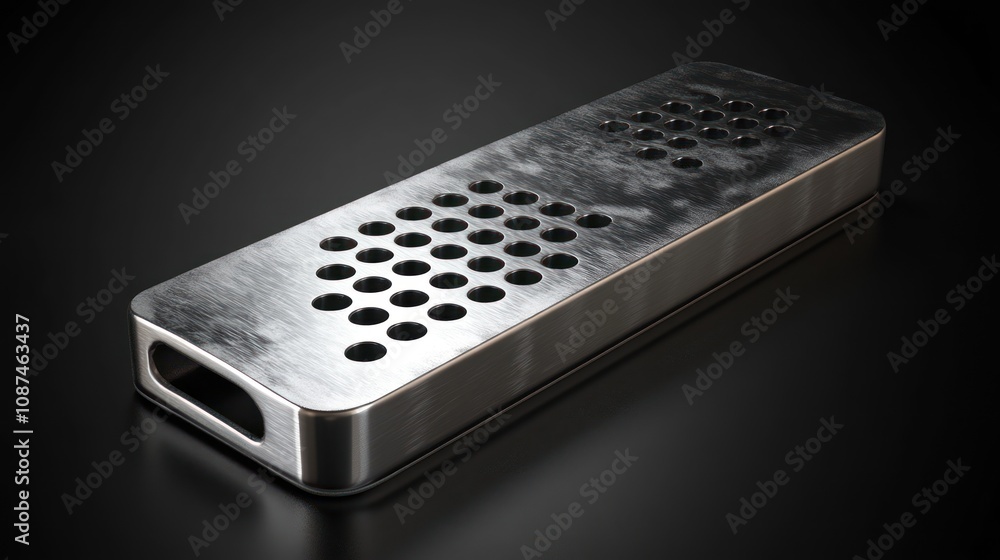 Brushed Metal Rectangular Object With Circular Holes Brushed Metal Rectangular Object With Circular Holes