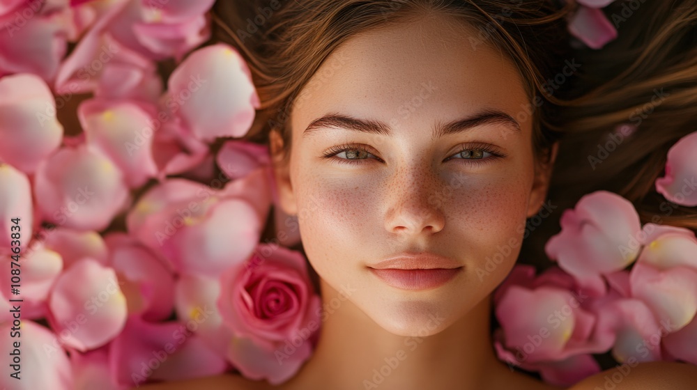 Serene Beauty Surrounded by Delicate Rose Petals Serene Beauty Surrounded by Delicate Rose Petals