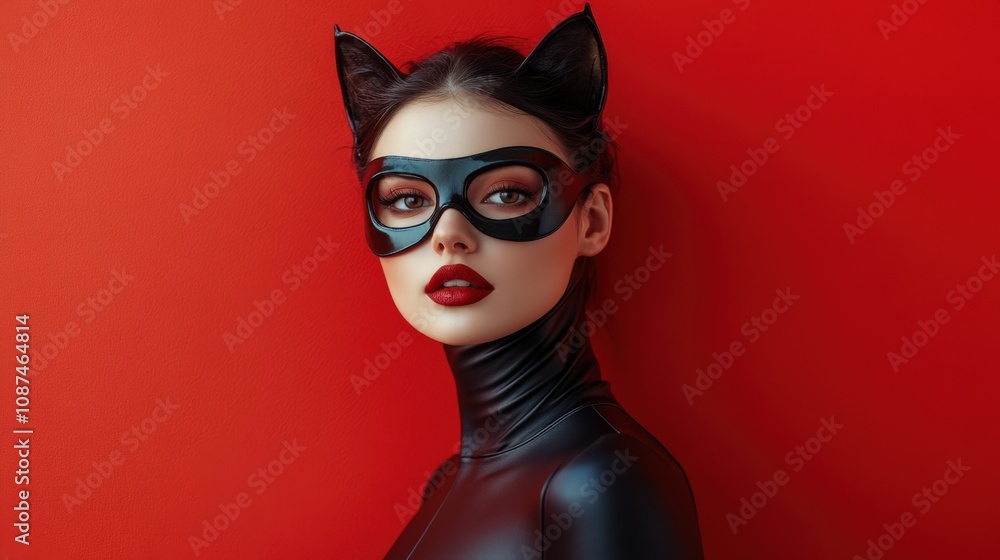 Mysterious Femme Fatale: A Stylish Cat-Inspired Portrait Mysterious Femme Fatale: A Stylish Cat-Inspired Portrait