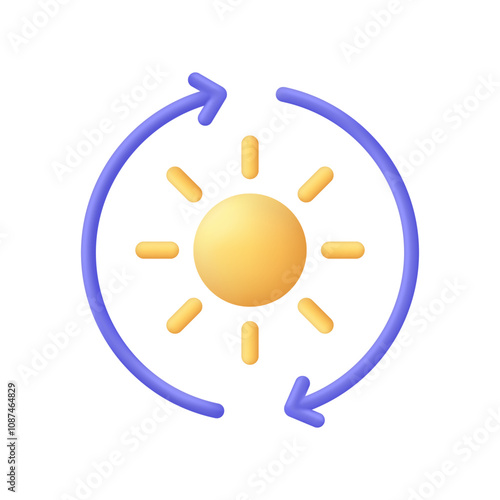 3D Arrows and Sun illustration. Four seasons and day parts related icon. Sunscreen, Sunglasses, UV rays exposure time.