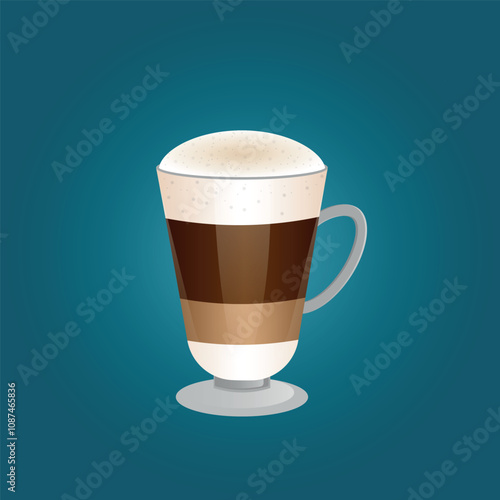 Coffee latte in a glass transparent glass.