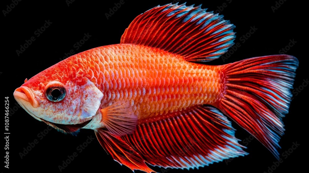 Vibrant red betta fish isolated on black background. Vibrant red betta fish isolated on black background.