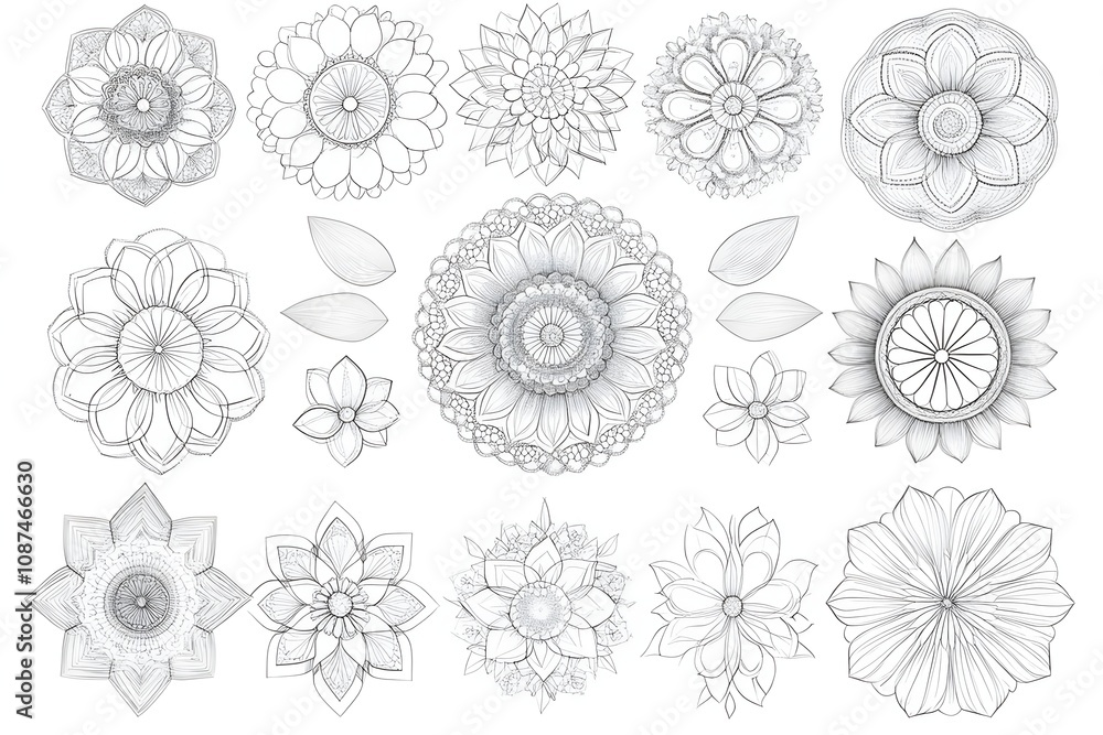Set of mandala with floral ornament pattern,Vector mandala relaxation patterns unique design with nature style, Hand drawn pattern,Mandala template for page decoration cards, book, logos Set of mandala with floral ornament pattern,Vector mandala relaxation patterns unique design with nature style, Hand drawn pattern,Mandala template for page decoration cards, book, logos