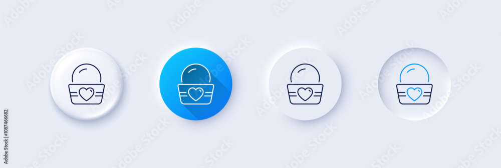 Ice cream cup line icon. Neumorphic, Blue gradient, 3d pin buttons. Vanilla sundae sign. Frozen summer dessert symbol. Line icons. Neumorphic buttons with outline signs. Vector Ice cream cup line icon. Neumorphic, Blue gradient, 3d pin buttons. Vanilla sundae sign. Frozen summer dessert symbol. Line icons. Neumorphic buttons with outline signs. Vector