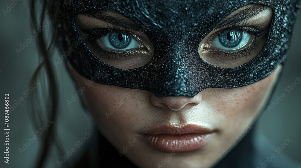 Captivating Close-Up of a Mysterious Woman in a Black Mask Captivating Close-Up of a Mysterious Woman in a Black Mask