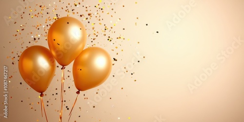 Celebration, Three Gold Balloons and Confetti