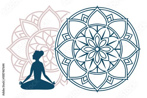 icon of meditation services , in the circle on the blank , nice figure in meditation, mandala, energy