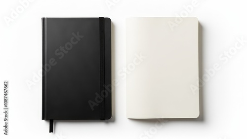 Obraz na płótnie The moleskin style notebook mockup highlights the open blank pages and the classic elastic band closure of this premium notebook. w salonie