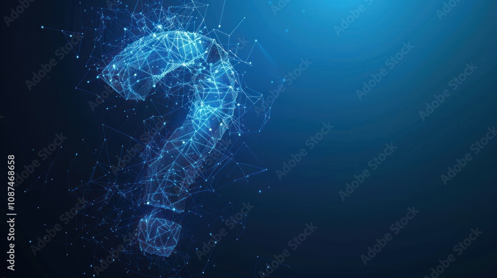 A question mark made of connected lines and dots on a blue background. A question mark made of connected lines and dots on a blue background.