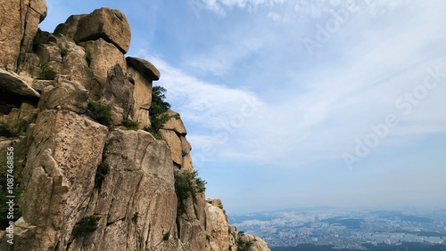 Image of summer scenery of Dobongsan Mountain near Seoul, Korea. Hiking in Dobosan National Park. korea mountains. trekking. korean landscapes. bukhansan national park. photo