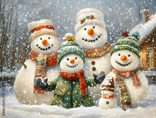Joyful Snowman Family in a Winter Wonderland