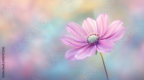 Delicate Pink Flower with Soft Background, Capturing the Essence of Nature's Beauty and Serenity in a Colorful Dreamy Environment for Inspirational Imagery