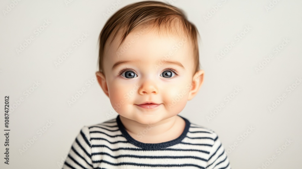 Adorable Baby Smiling Beautifully in Striped Shirt Adorable Baby Smiling Beautifully in Striped Shirt