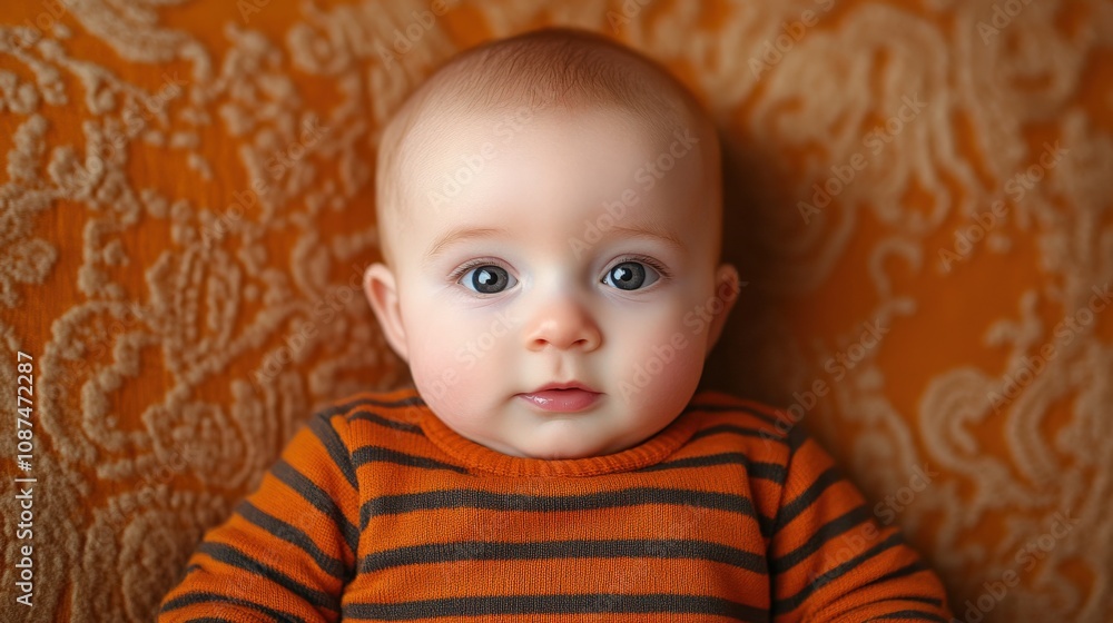 Adorable Baby with Bright Eyes in Cozy Striped Sweater Adorable Baby with Bright Eyes in Cozy Striped Sweater