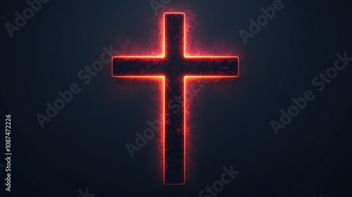 Illuminated cross in neon style on dark background, symbolizing faith and spirituality.