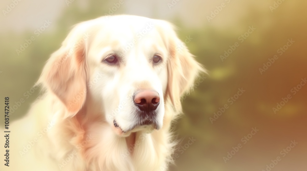 Golden Retriever Portrait Outdoors in Soft Light Golden Retriever Portrait Outdoors in Soft Light
