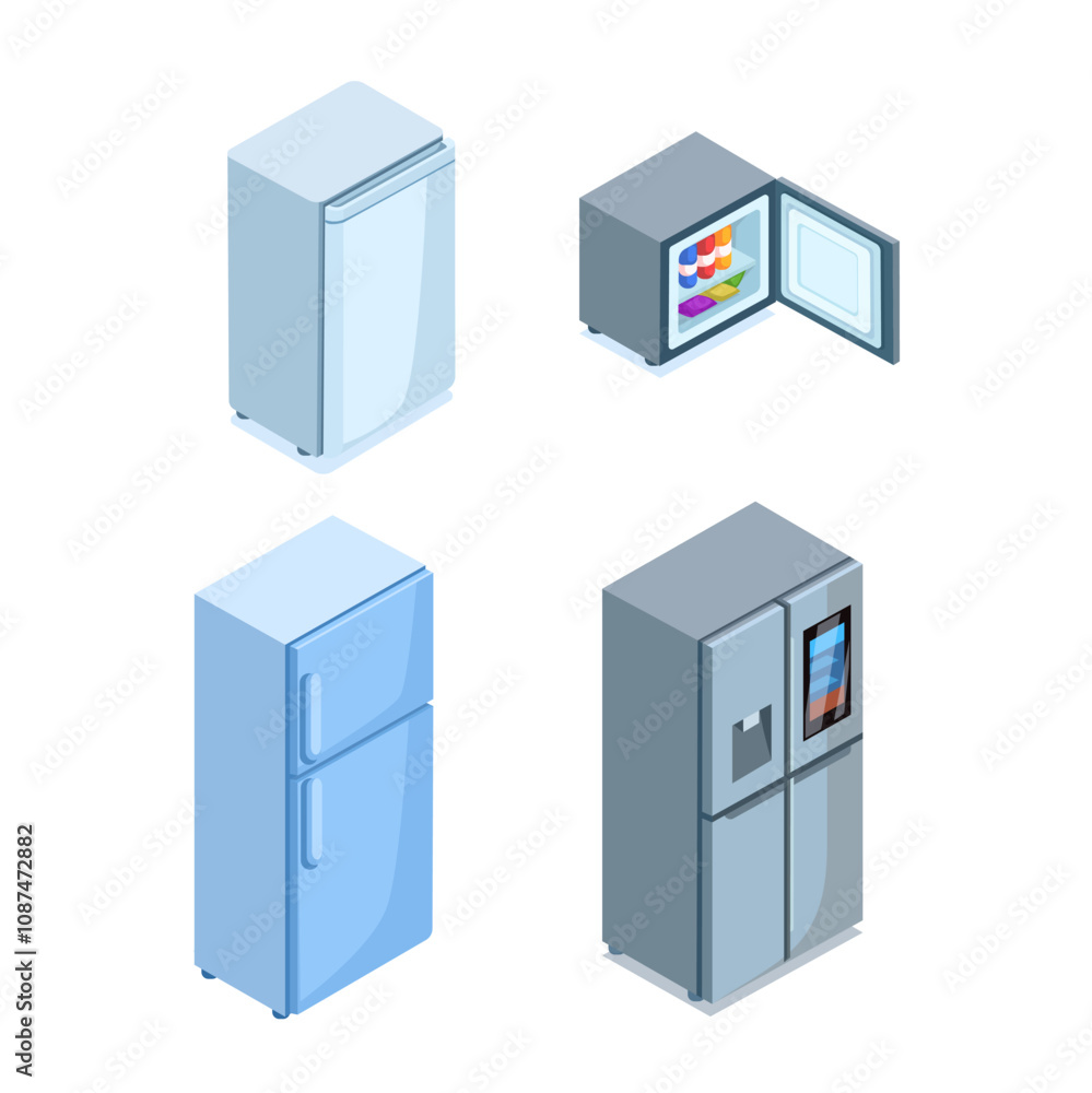 Refrigerator Isometric Collection Illustration Vector Refrigerator Isometric Collection Illustration Vector