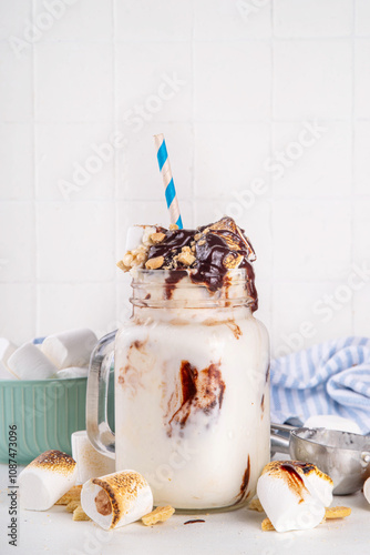 Tasty overloaded S`mores winter milkshake photo