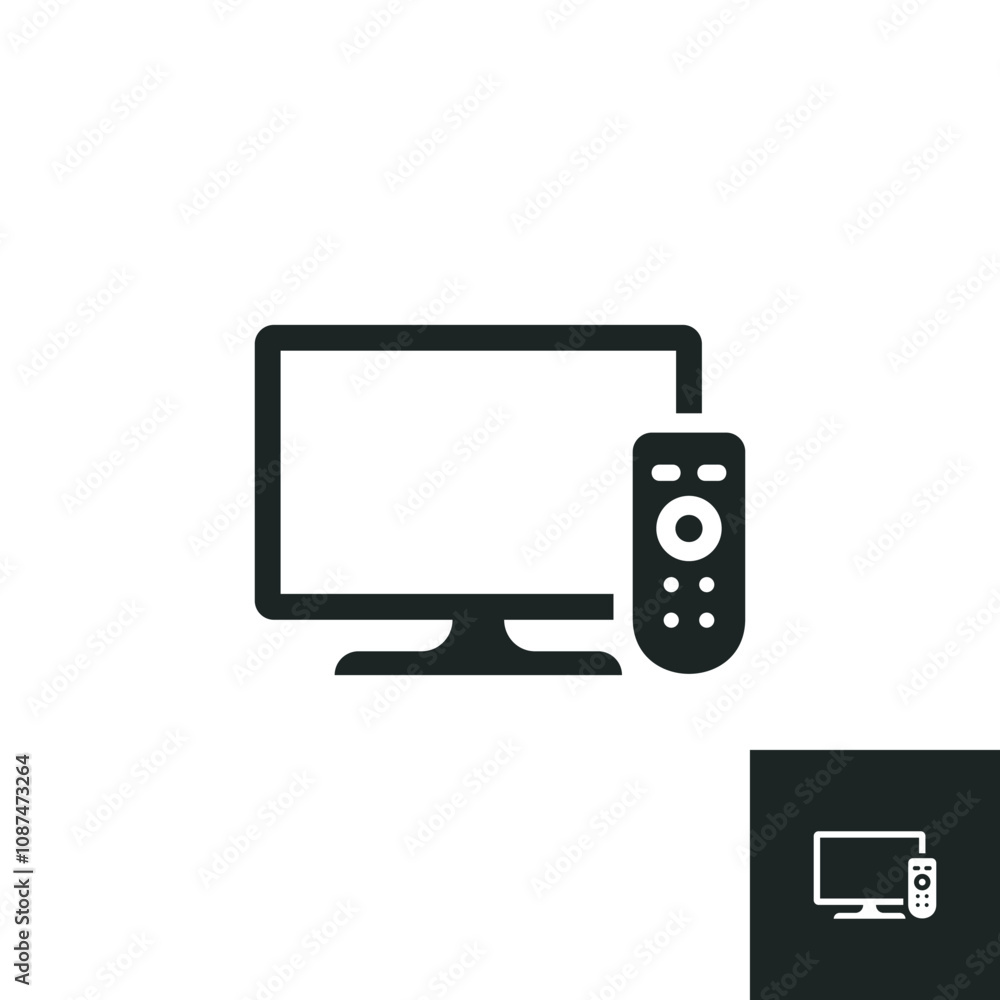 TV with remote control icon isolated on white background. Vector illustrations are made with vector-based software, not AI generated results. TV with remote control icon isolated on white background. Vector illustrations are made with vector-based software, not AI generated results.