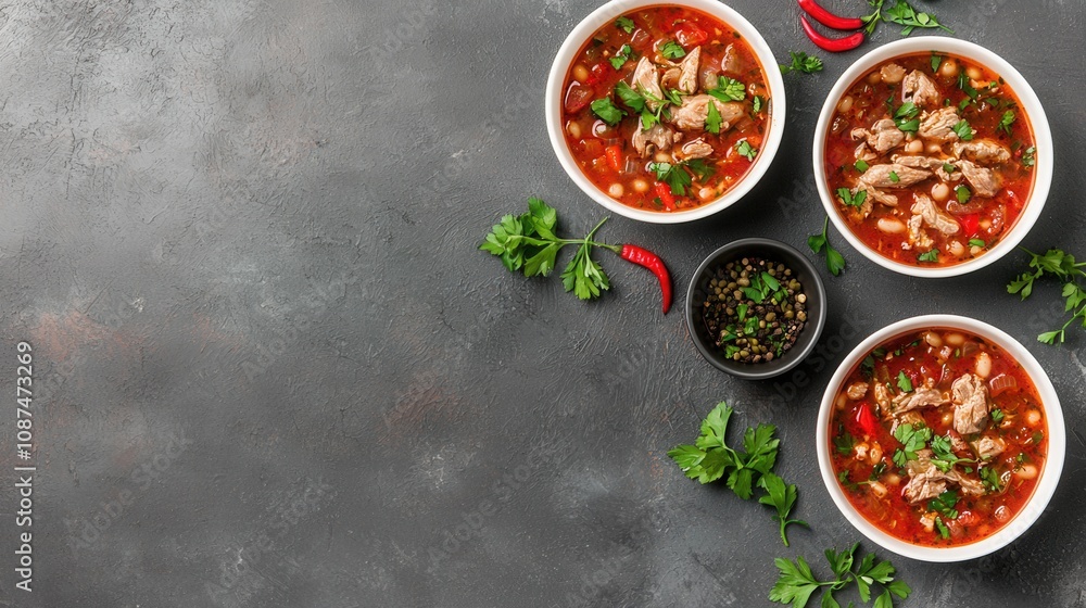 Fresh Soup Bowls with Herbs and Spices Fresh Soup Bowls with Herbs and Spices