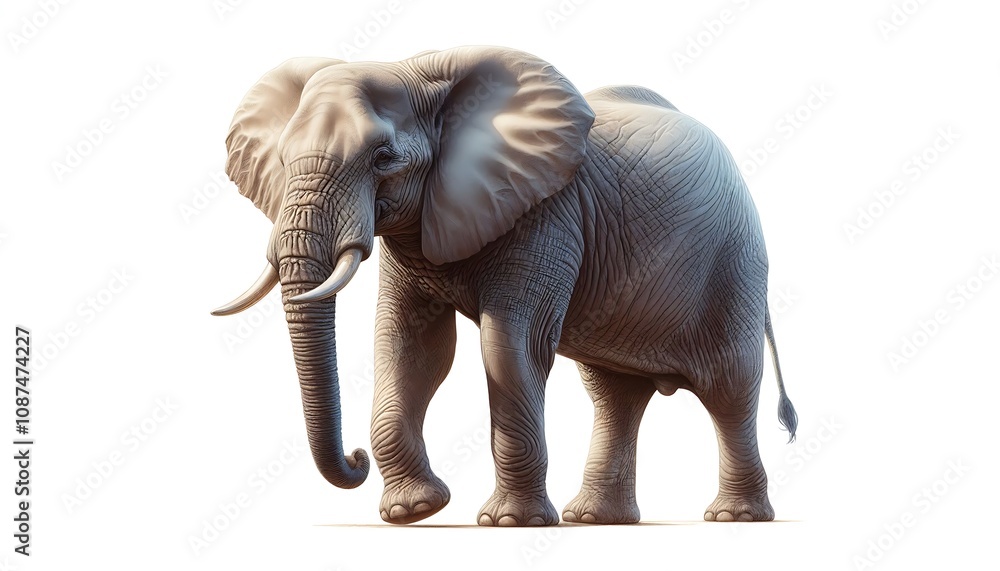 Obraz premium Majestic Elephant Walking Gracefully With Impressive Tusks and Ears. generator AI