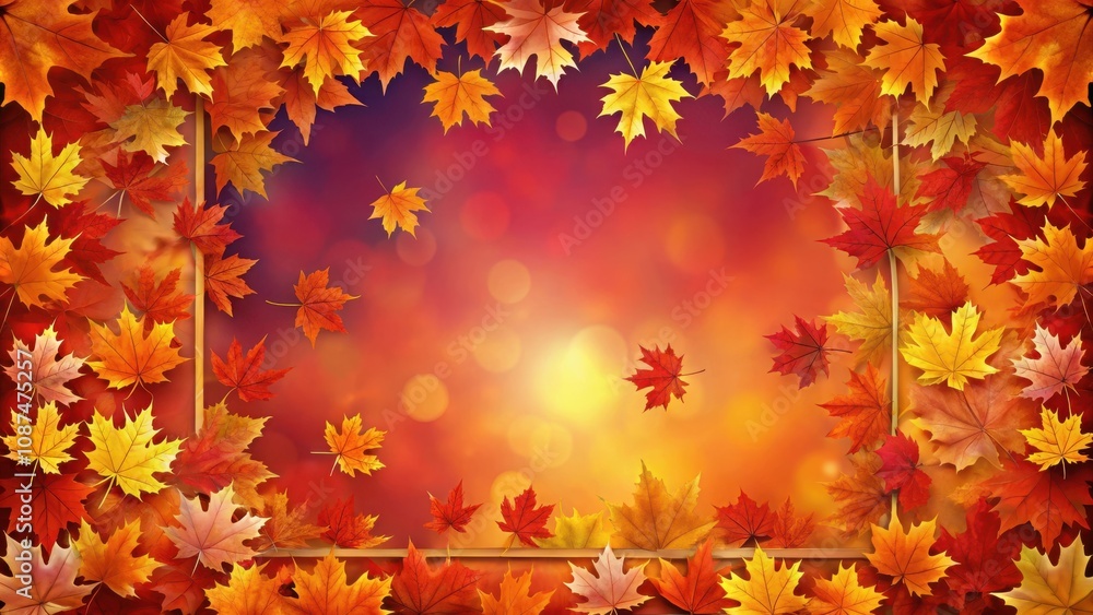 Vibrant Autumn Leaves Frame a Warm, Bokeh Background with Golden Light Vibrant Autumn Leaves Frame a Warm, Bokeh Background with Golden Light
