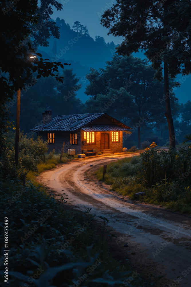 A small cabin in the middle of a forest at night A small cabin in the middle of a forest at night