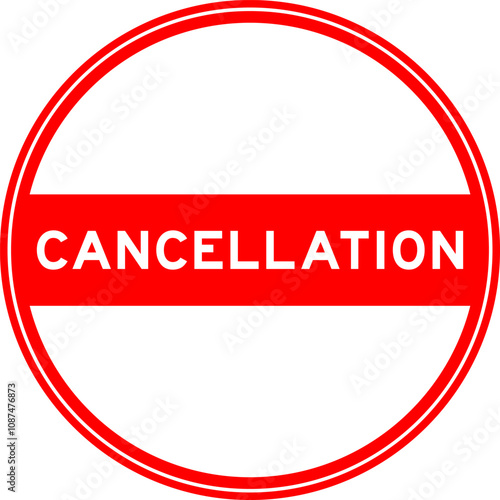 Red color round seal sticker in word cancellation on white background