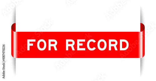 Red color inserted label banner with word for record on white background