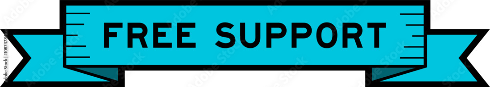 Ribbon label banner with word free support in blue color on white background Ribbon label banner with word free support in blue color on white background