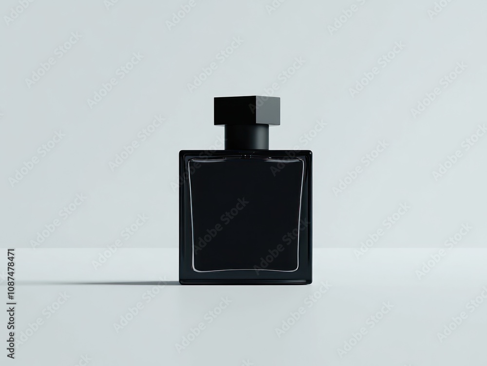A sleek black perfume bottle on a minimalist background, emphasizing elegance and luxury. A sleek black perfume bottle on a minimalist background, emphasizing elegance and luxury.