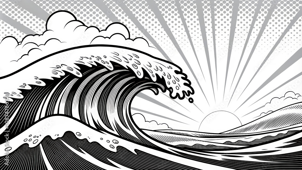 Fototapeta premium Vintage Energetic Design with Dynamic Wavy Lines in Comic Style